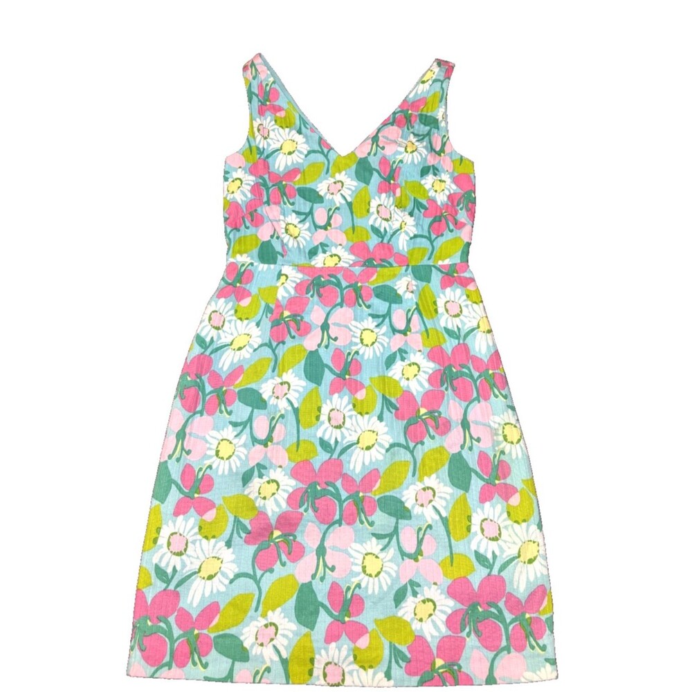 Lilly Pulitzer Kiki Women's Dress Blue Pink Green Floral Print V-neckline Size 8